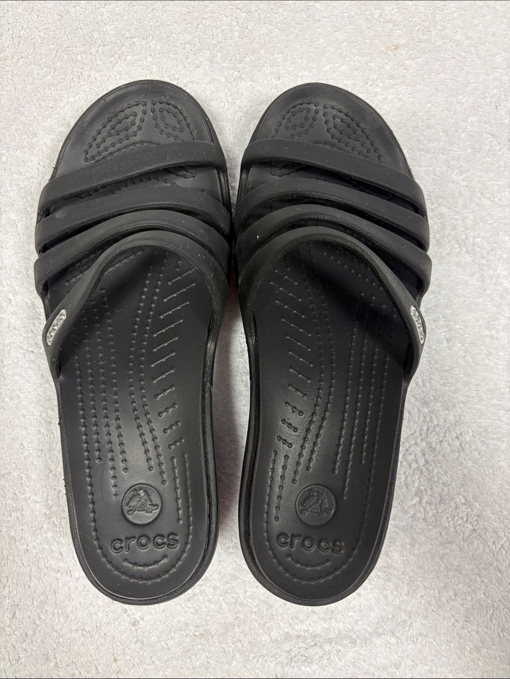 CROCS Rhonda wedge Black Multi-Strap Slide Sandals size 6 - Picture 4 of 6